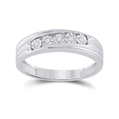 14k White Gold Round Diamond 5-Stone Band Ring 1/10 Cttw