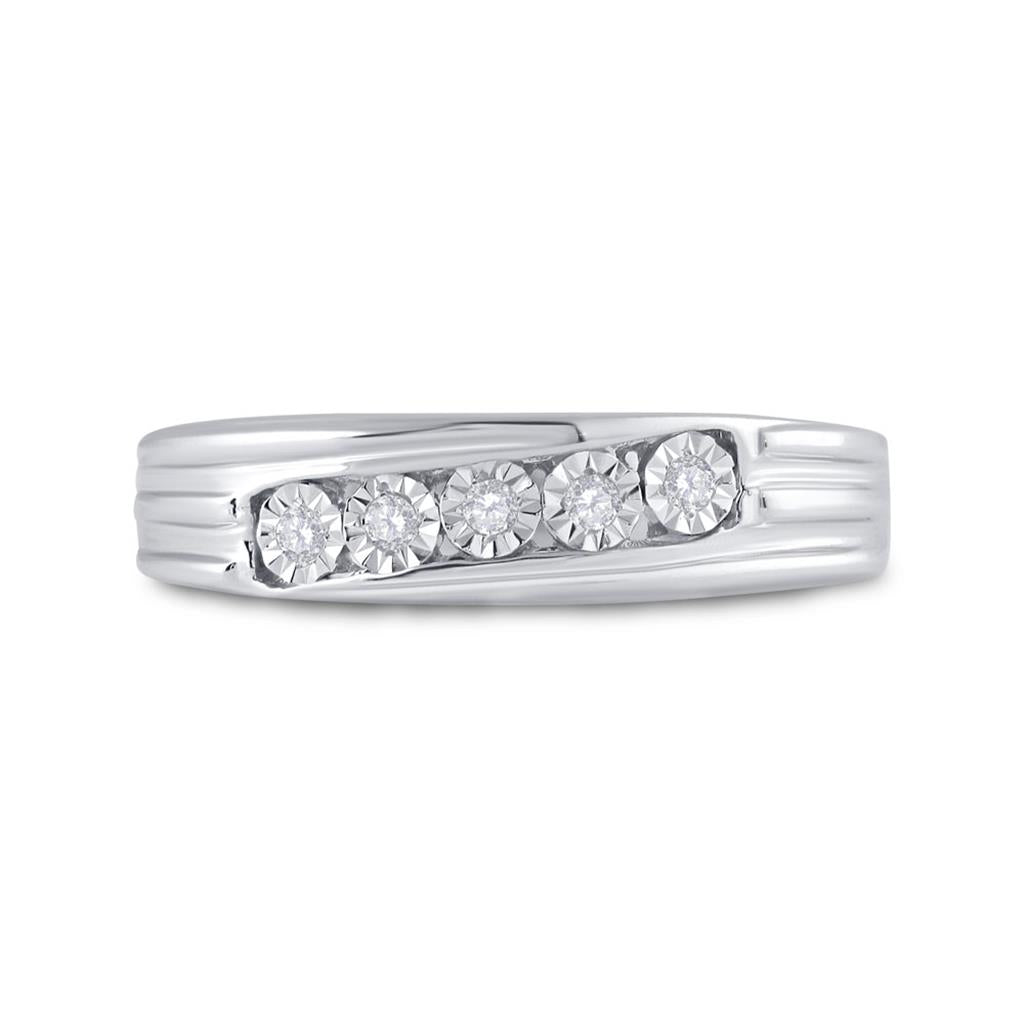 14k White Gold Round Diamond 5-Stone Band Ring 1/10 Cttw