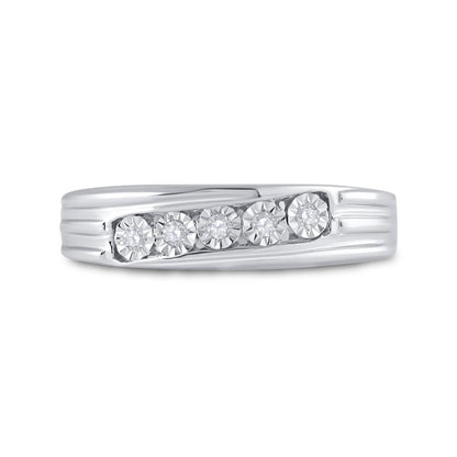 14k White Gold Round Diamond 5-Stone Band Ring 1/10 Cttw