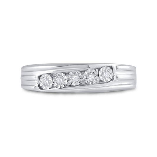 14k White Gold Round Diamond 5-Stone Band Ring 1/10 Cttw