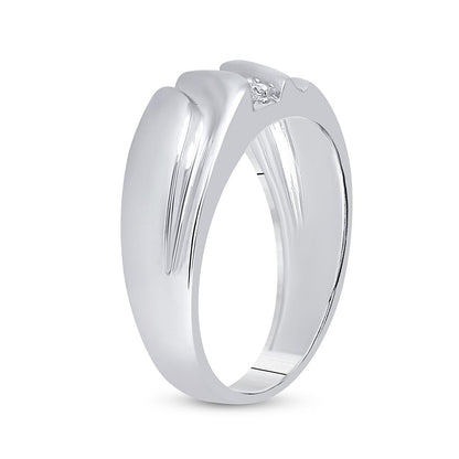14k White Gold Round Diamond Wedding Single Row Band Ring 1/10 Cttw