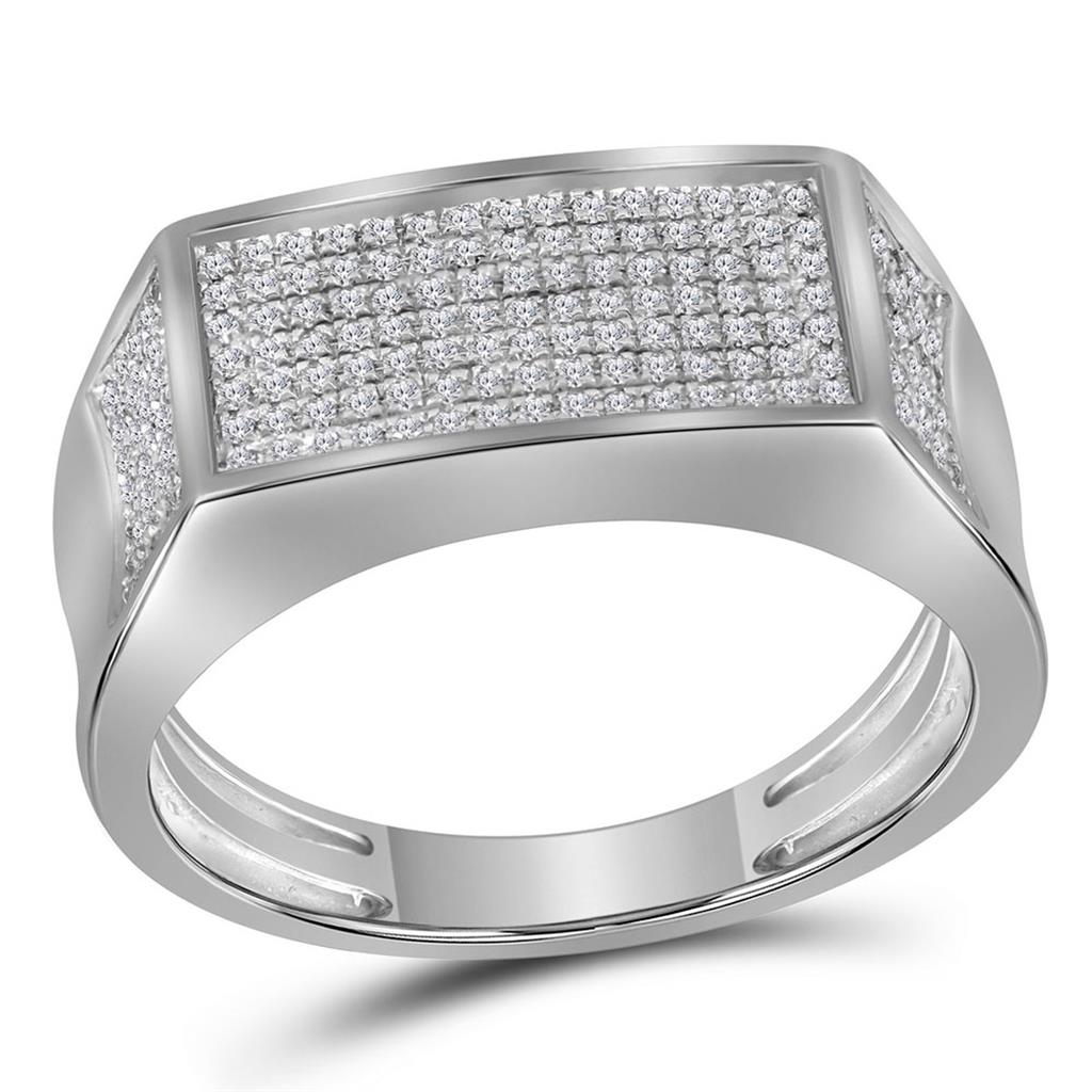 14k White Gold Round Diamond Rectangle Cluster Band Ring 1/3 Cttw