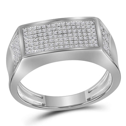 14k White Gold Round Diamond Rectangle Cluster Band Ring 1/3 Cttw
