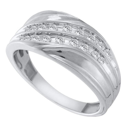 14k White Gold Round Diamond Diagonal Double Row Wedding Band 1/3 Cttw