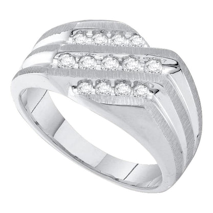 14k White Gold Round Diamond Band Ring 1/2 Cttw