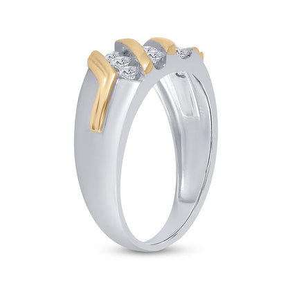 14k White Gold Round Diamond Wedding Triple Row Band Ring 1/2 Cttw