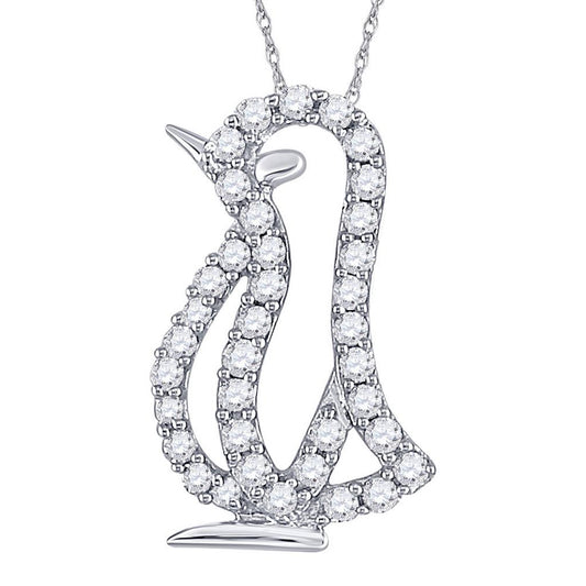 14k White Gold Round Diamond Penguin Bird Animal Pendant 1/6 Cttw
