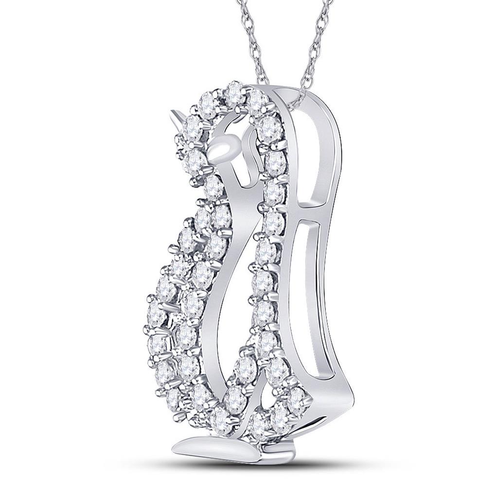 14k White Gold Round Diamond Penguin Bird Animal Pendant 1/6 Cttw