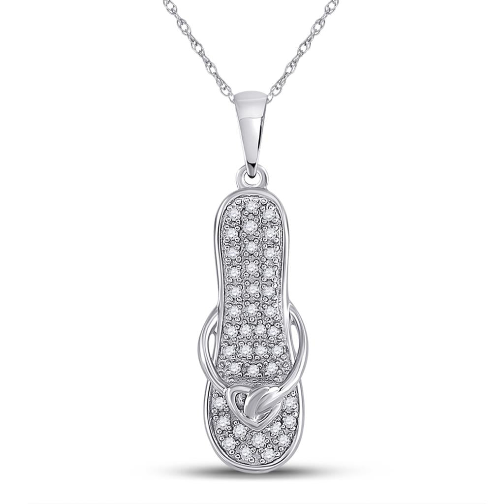 14k White Gold Round Diamond Flip Flop Sandal Nautical Pendant 1/8 Cttw