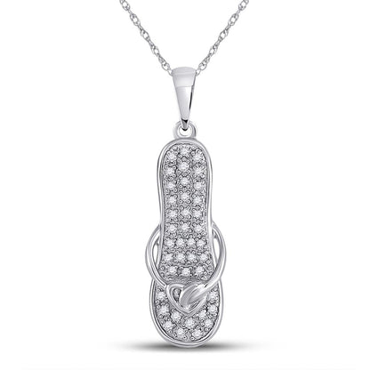 14k White Gold Round Diamond Flip Flop Sandal Nautical Pendant 1/8 Cttw