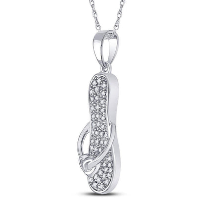 14k White Gold Round Diamond Flip Flop Sandal Nautical Pendant 1/8 Cttw