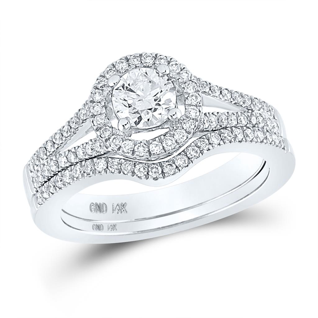 14k White Gold Round Diamond Bridal Wedding Ring Set 1 Cttw (Certified)