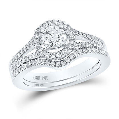 14k White Gold Round Diamond Bridal Wedding Ring Set 1 Cttw (Certified)