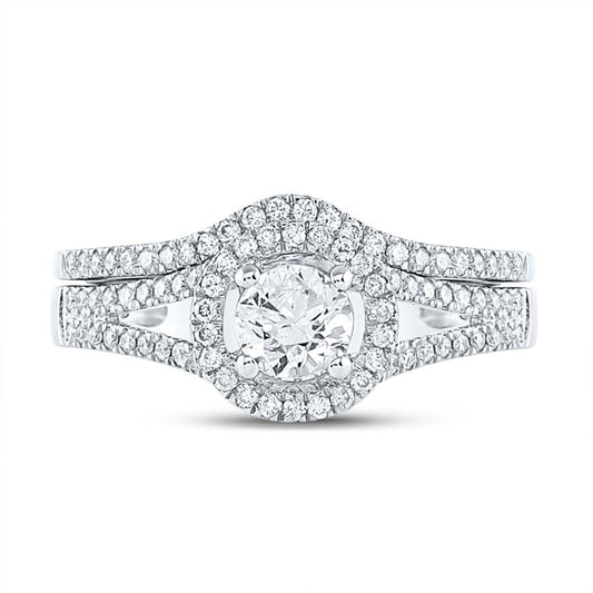 14k White Gold Round Diamond Bridal Wedding Ring Set 1 Cttw (Certified)