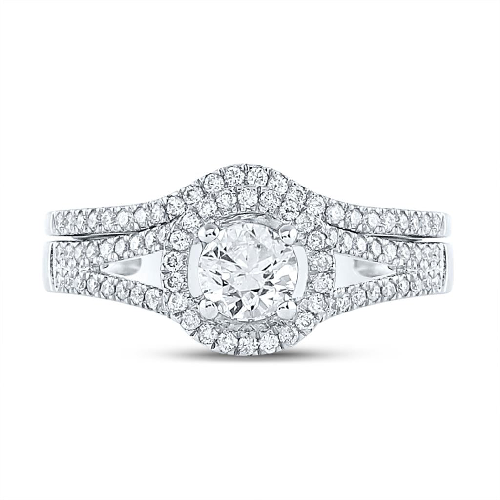 14k White Gold Round Diamond Bridal Wedding Ring Set 1 Cttw (Certified)