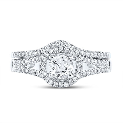 14k White Gold Round Diamond Bridal Wedding Ring Set 1 Cttw (Certified)
