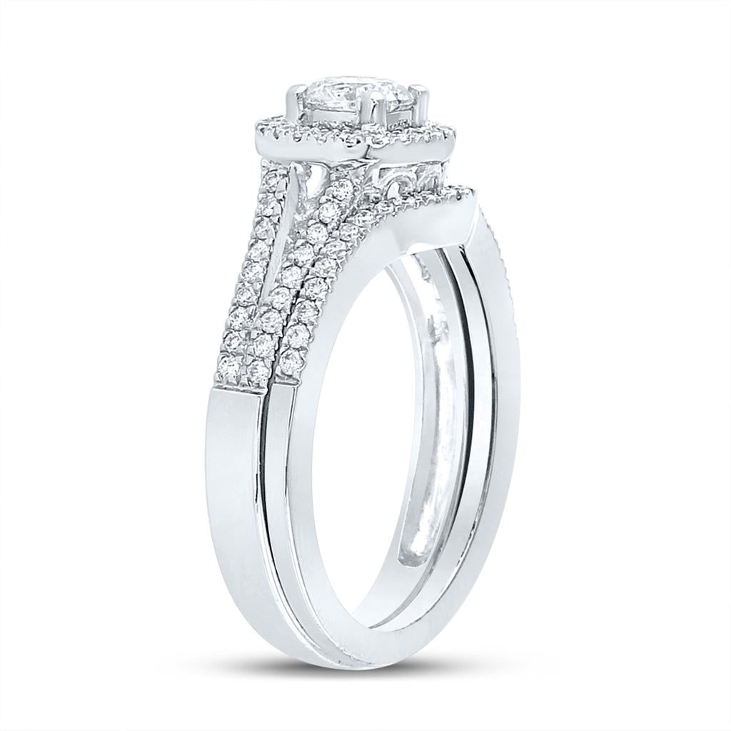14k White Gold Round Diamond Bridal Wedding Ring Set 1 Cttw (Certified)