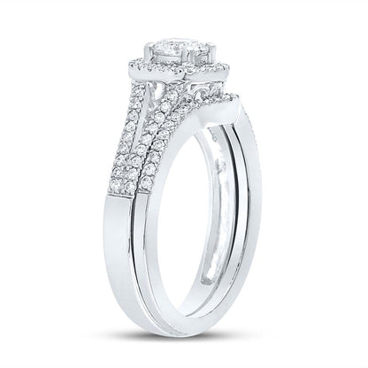 14k White Gold Round Diamond Bridal Wedding Ring Set 1 Cttw (Certified)