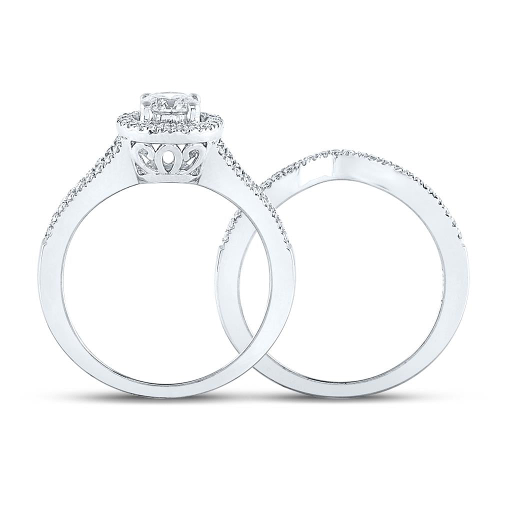 14k White Gold Round Diamond Bridal Wedding Ring Set 1 Cttw (Certified)