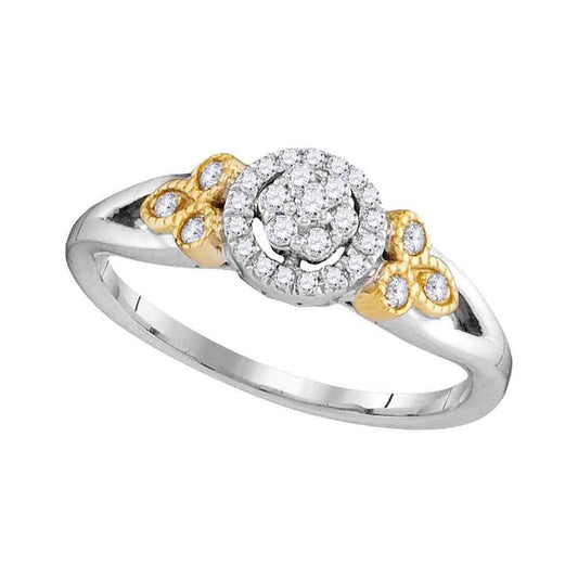 10k Two-tone Gold Round Diamond Cluster Ring 1/4 Cttw