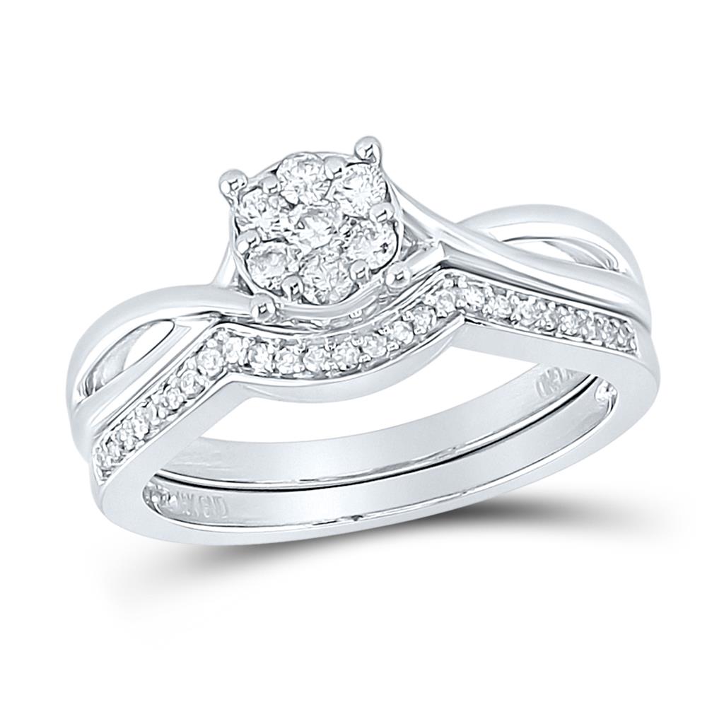 14k White Gold Round Diamond Twist Bridal Wedding Ring Set 1/3 Cttw