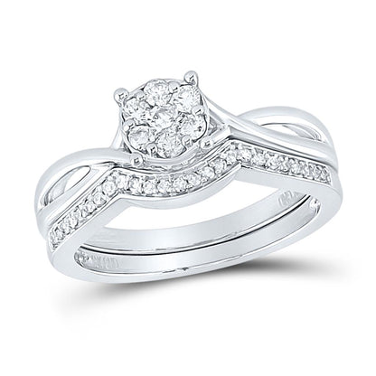 14k White Gold Round Diamond Twist Bridal Wedding Ring Set 1/3 Cttw