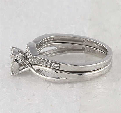14k White Gold Round Diamond Twist Bridal Wedding Ring Set 1/3 Cttw