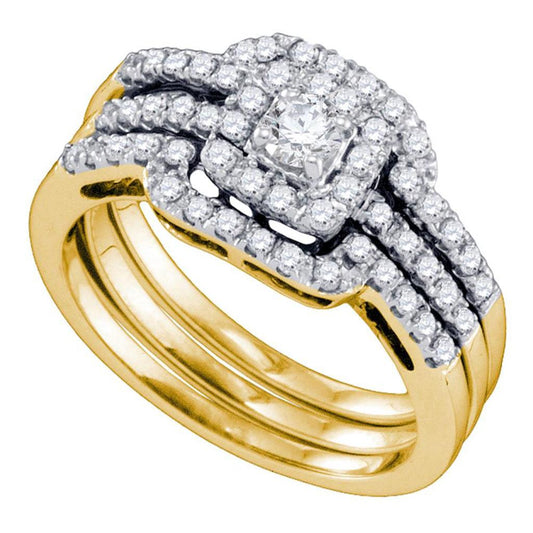 14k Yellow Gold Diamond Round Bridal Wedding Ring Set 5/8 Cttw