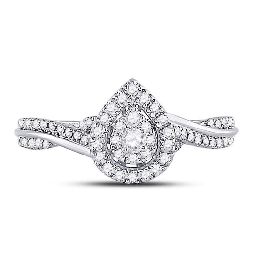 14k White Gold Round Diamond Teardrop Cluster Bridal Engagement Ring 1/4 Cttw