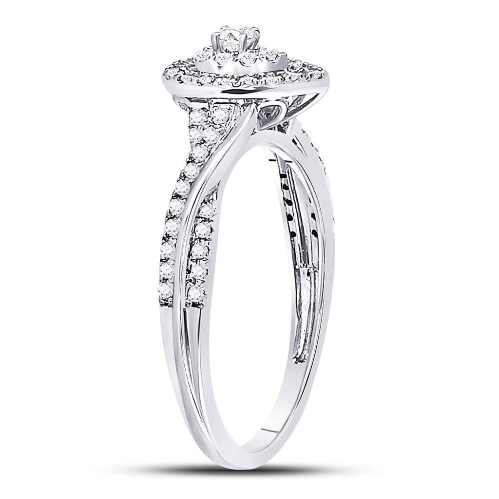 14k White Gold Round Diamond Teardrop Cluster Bridal Engagement Ring 1/4 Cttw