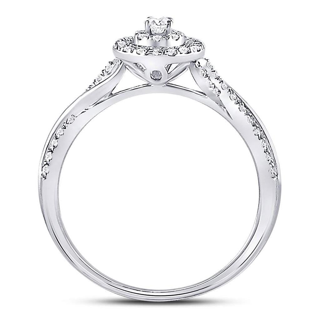 14k White Gold Round Diamond Teardrop Cluster Bridal Engagement Ring 1/4 Cttw