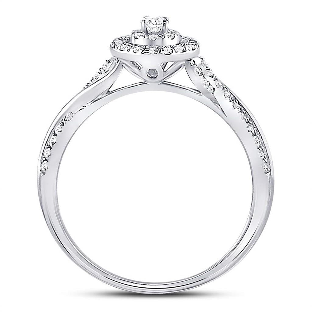 14k White Gold Round Diamond Teardrop Cluster Bridal Engagement Ring 1/4 Cttw