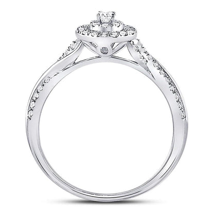 14k White Gold Round Diamond Teardrop Cluster Bridal Engagement Ring 1/4 Cttw