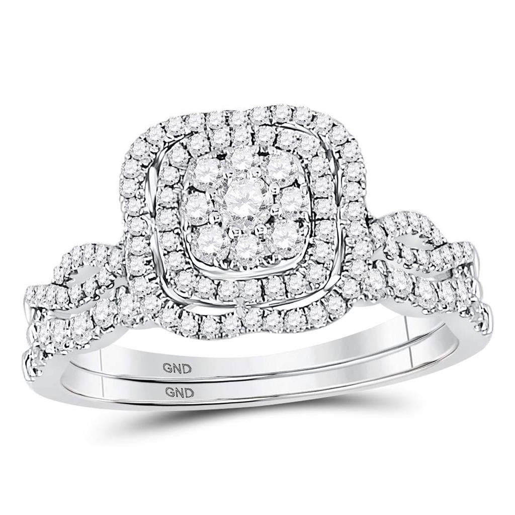 14k White Gold Round Diamond Bridal Wedding Ring Set 5/8 Cttw