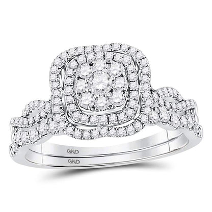 14k White Gold Round Diamond Bridal Wedding Ring Set 5/8 Cttw