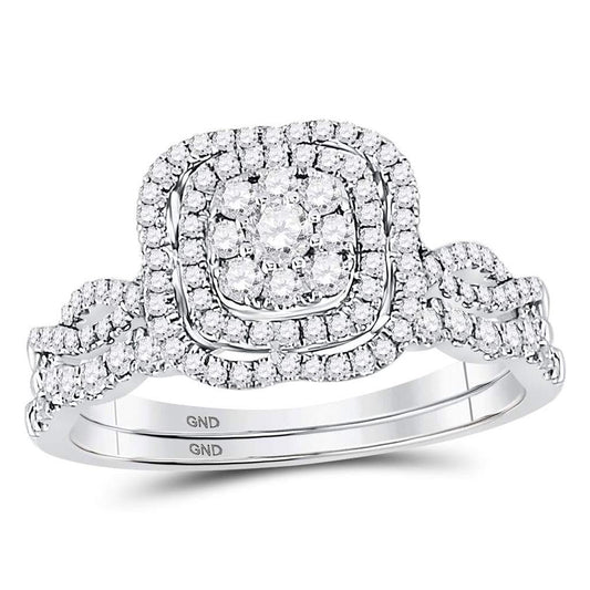 14k White Gold Round Diamond Bridal Wedding Ring Set 5/8 Cttw