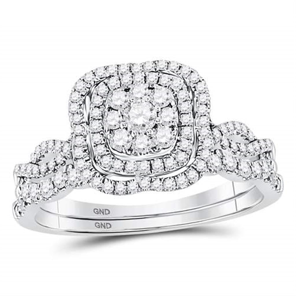 14k White Gold Round Diamond Bridal Wedding Ring Set 5/8 Cttw