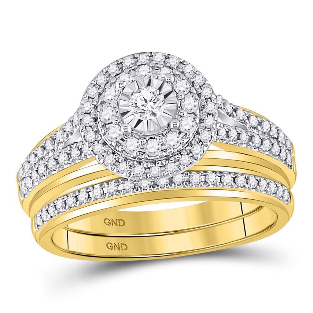 14k Yellow Gold Round Diamond Bridal Wedding Ring Set 1/2 Cttw