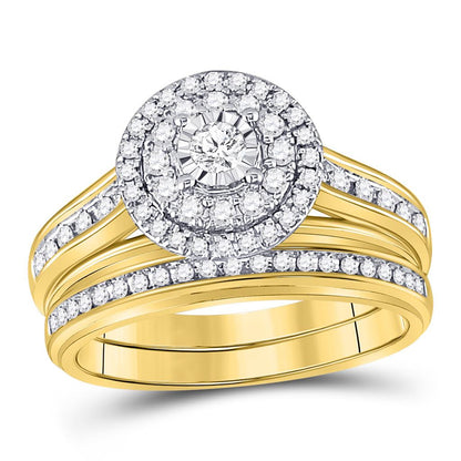 14k Yellow Gold Round Diamond Bridal Wedding Ring Set 1/2 Cttw