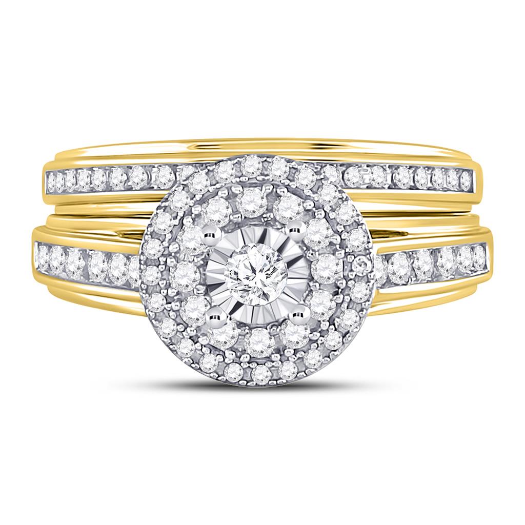 14k Yellow Gold Round Diamond Bridal Wedding Ring Set 1/2 Cttw