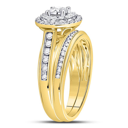 14k Yellow Gold Round Diamond Bridal Wedding Ring Set 1/2 Cttw