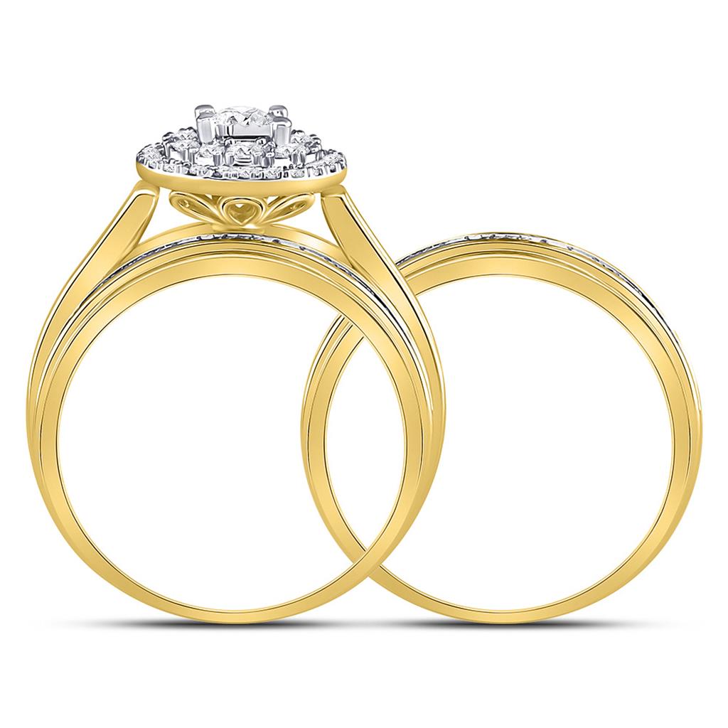 14k Yellow Gold Round Diamond Bridal Wedding Ring Set 1/2 Cttw