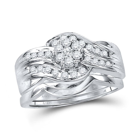 14k White Gold Round Diamond Bridal Wedding Ring Set 1/2 Cttw