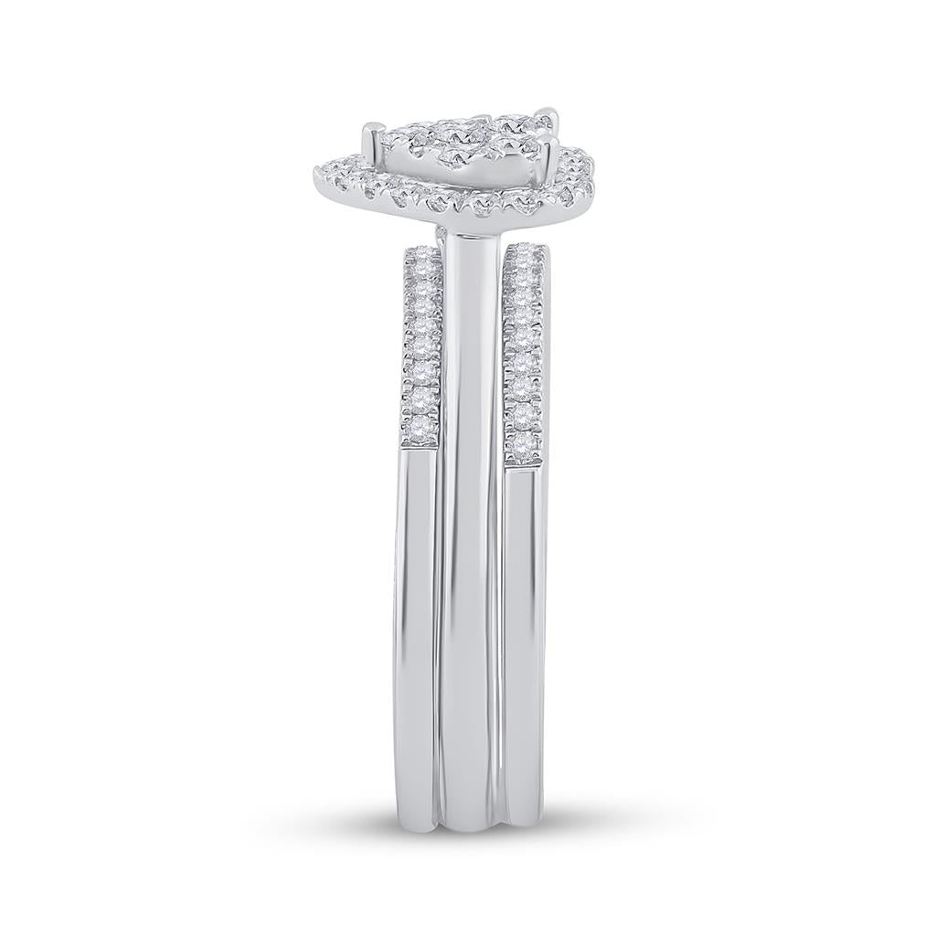 14k White Gold Round Diamond Heart Bridal Wedding Ring Set 1/2 Cttw