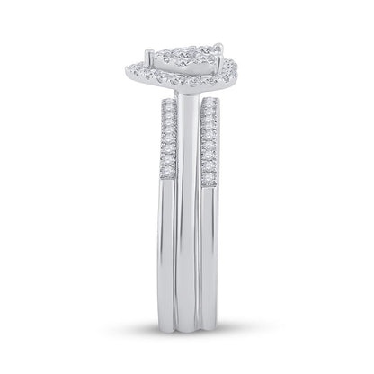 14k White Gold Round Diamond Heart Bridal Wedding Ring Set 1/2 Cttw