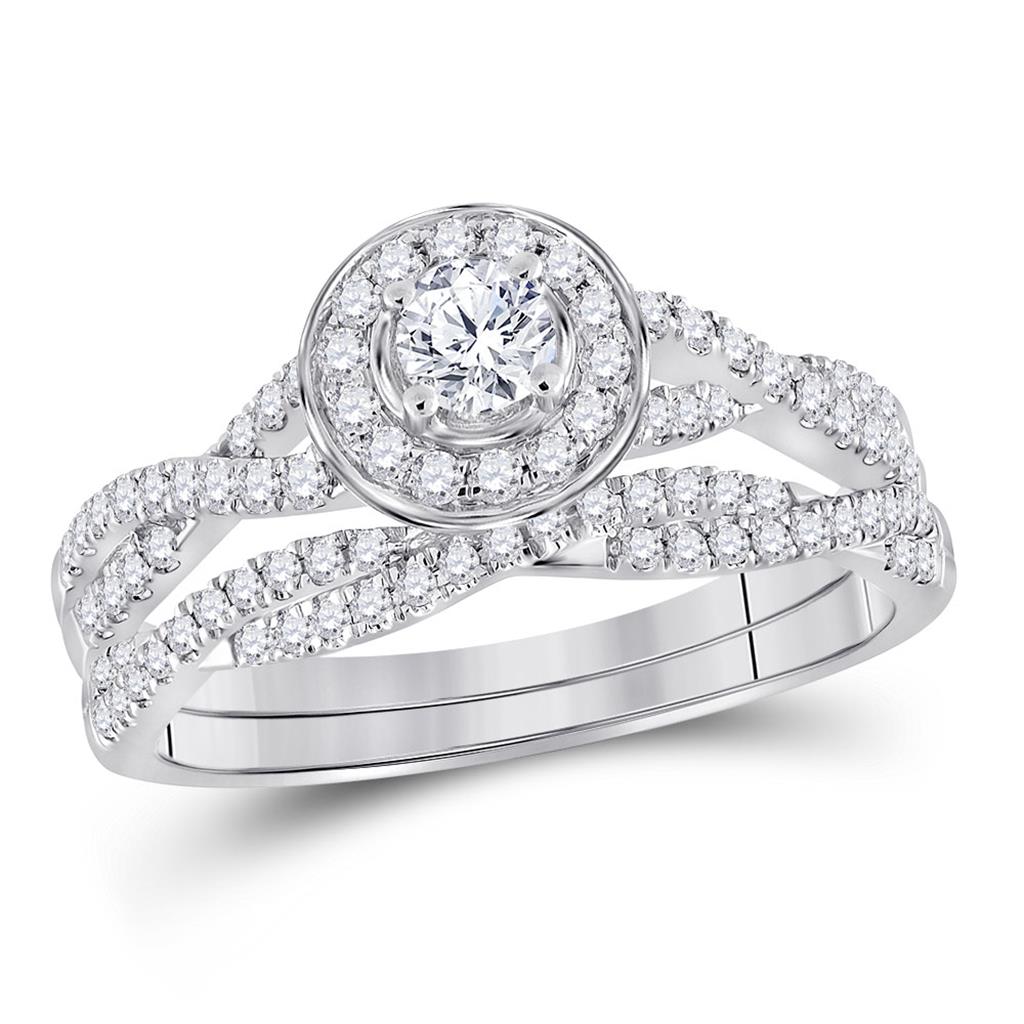 14k White Gold Round Diamond Bridal Wedding Ring Set 1/2 Cttw