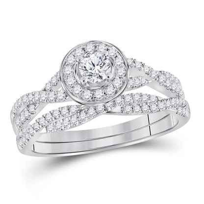 14k White Gold Round Diamond Bridal Wedding Ring Set 1/2 Cttw