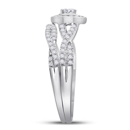 14k White Gold Round Diamond Bridal Wedding Ring Set 1/2 Cttw