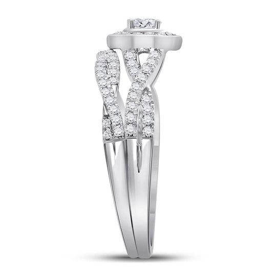 14k White Gold Round Diamond Bridal Wedding Ring Set 1/2 Cttw