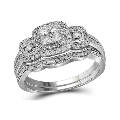14k White Gold Round Diamond Bridal Wedding Ring Set 1/2 Cttw